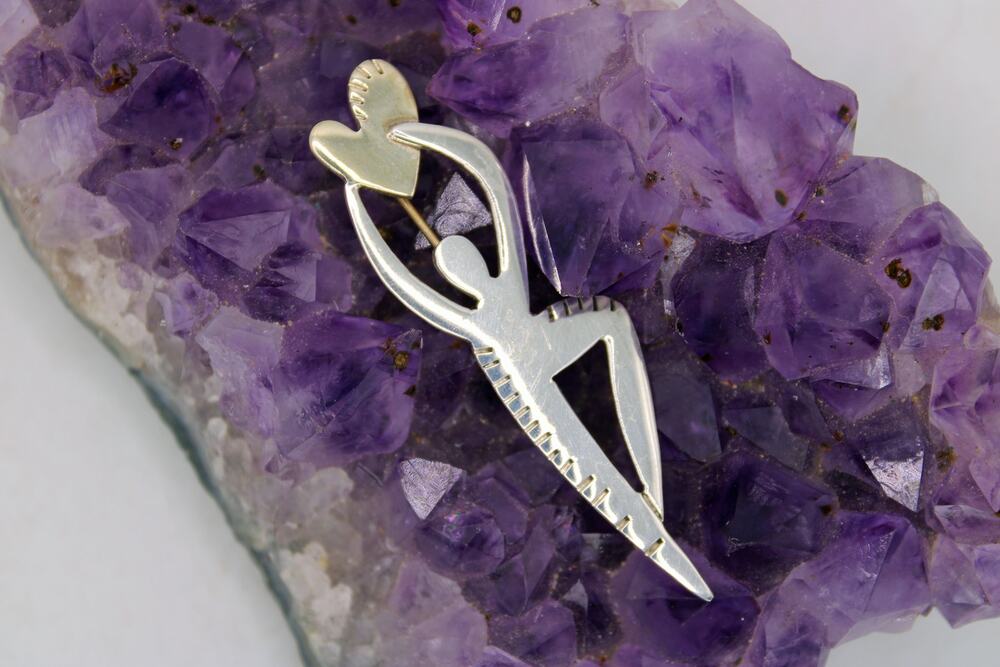 Far Fetched Sterling Silver and Brass Mixed Celebration of Love Brooch